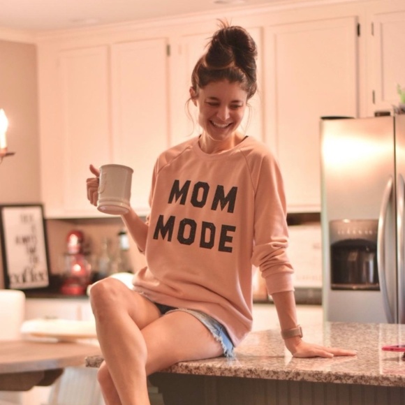 "Mom Mode" Sweatshirt - Light Peachy Pink Pullover - Picture 8 of 8